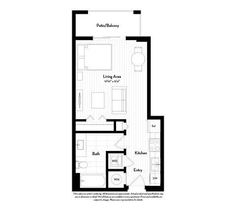 Floor plan for studio, 1 bath, 457 sqft